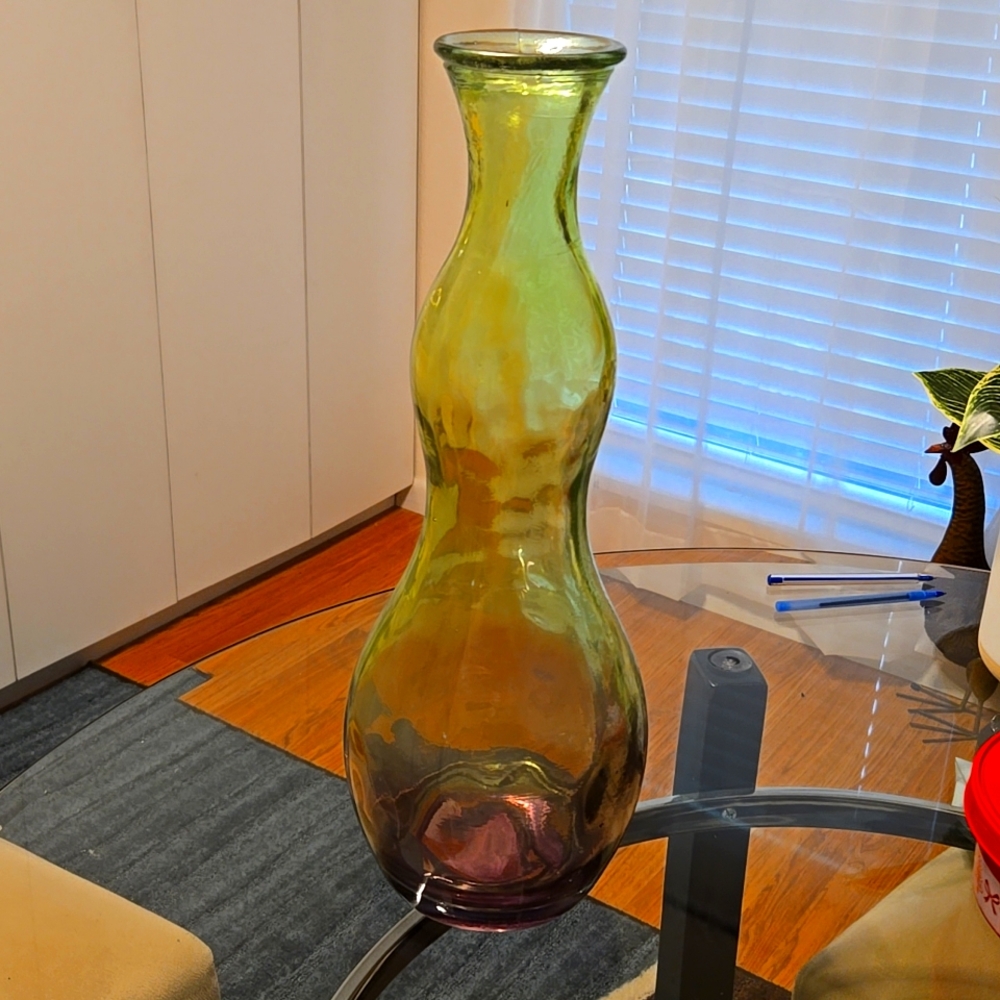 Vintage hand blown green and purple Ombre vase 18" Made in Spain